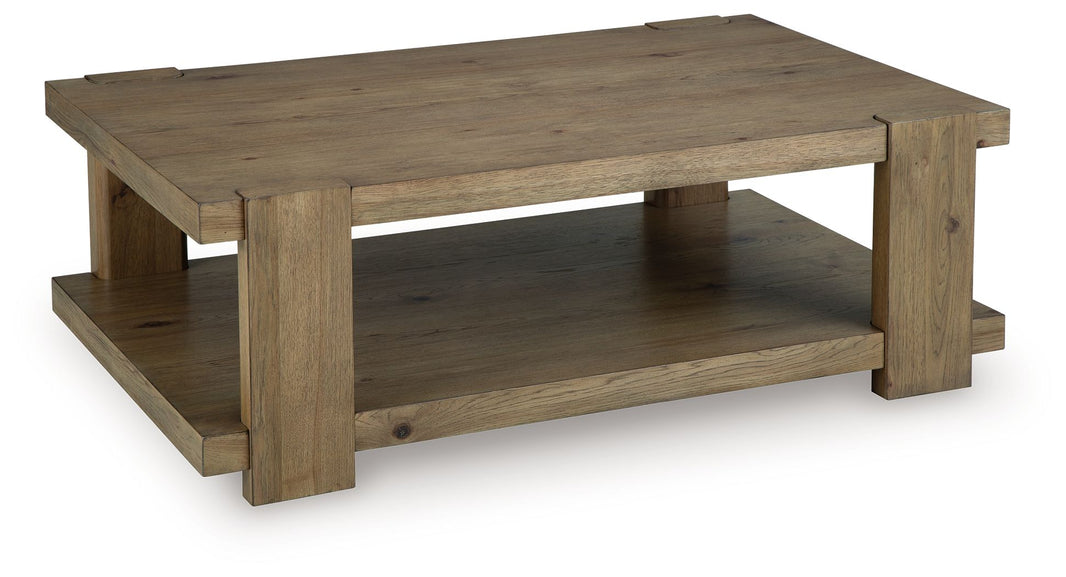 Flangren - Rectangular Cocktail Table - Light Brown, alternate view 2 with wood construction