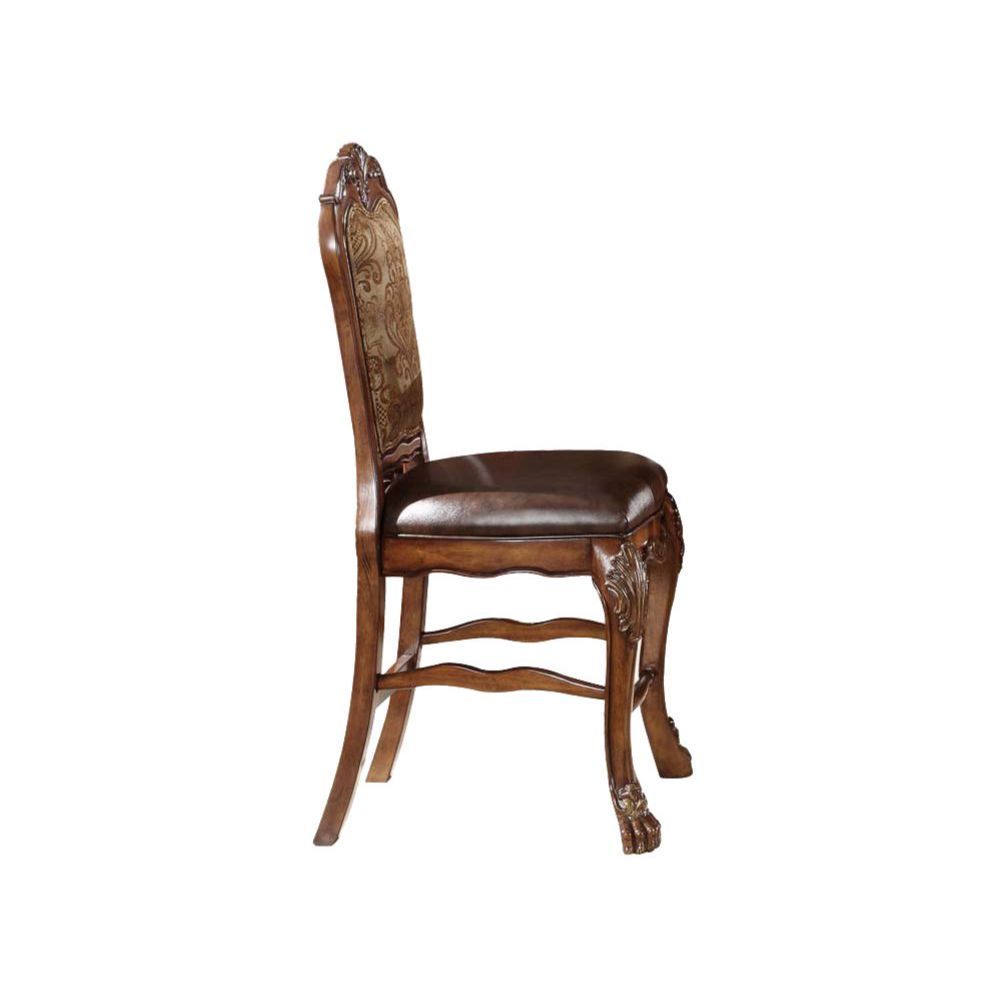 Dresden - Counter Height Chair (Set of 2) - Vintage Synthetic Leather Seat & Floral Fabric, product view with faux leather