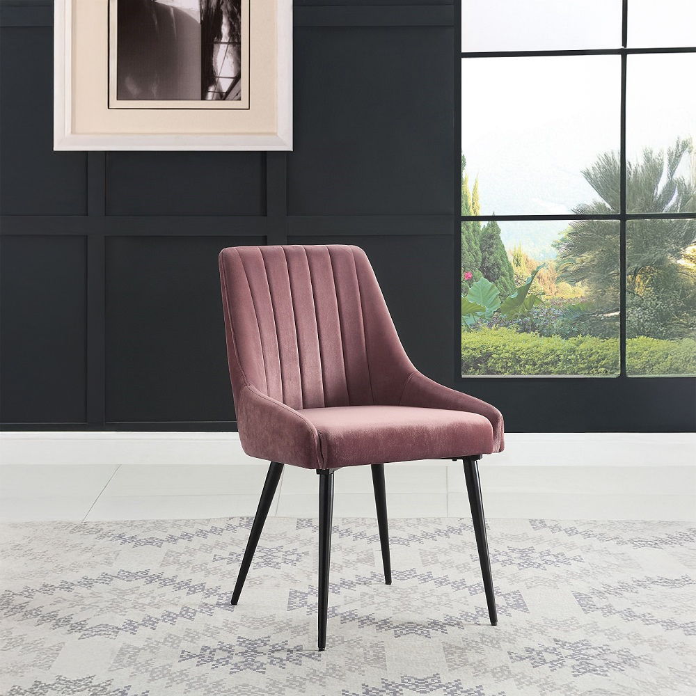 Riley - Side Chair (Set of 2) - Pink Fabric & Black, product view with wood construction