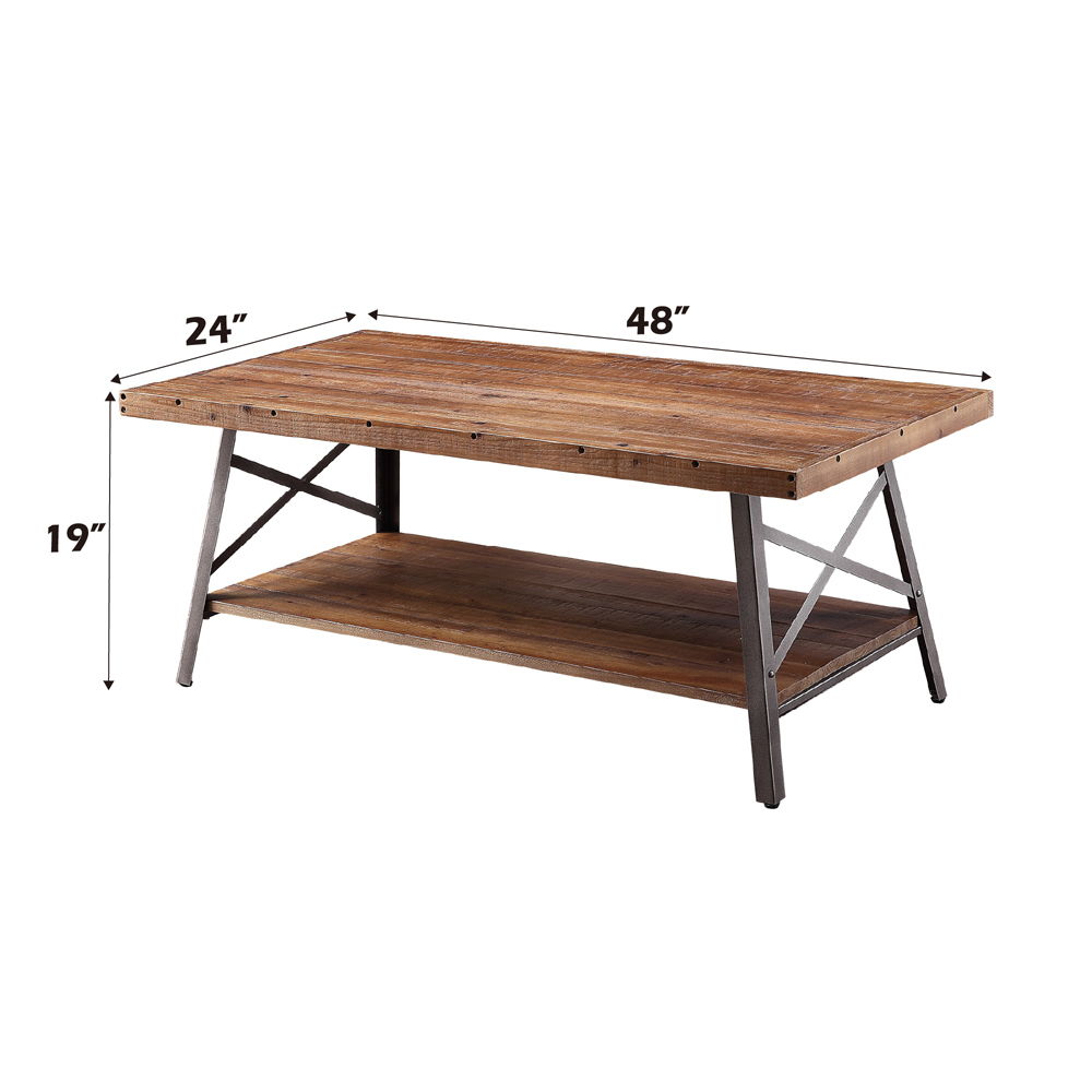 Ikram - Coffee Table - Weathered Oak & Sandy Black, alternate view 2 with wood construction