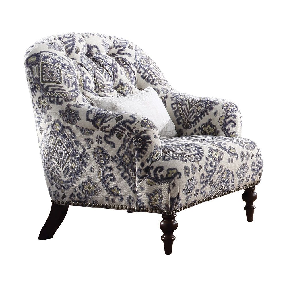 Saira - Chair With Pillow - Pattern Fabric, product view with wood construction
