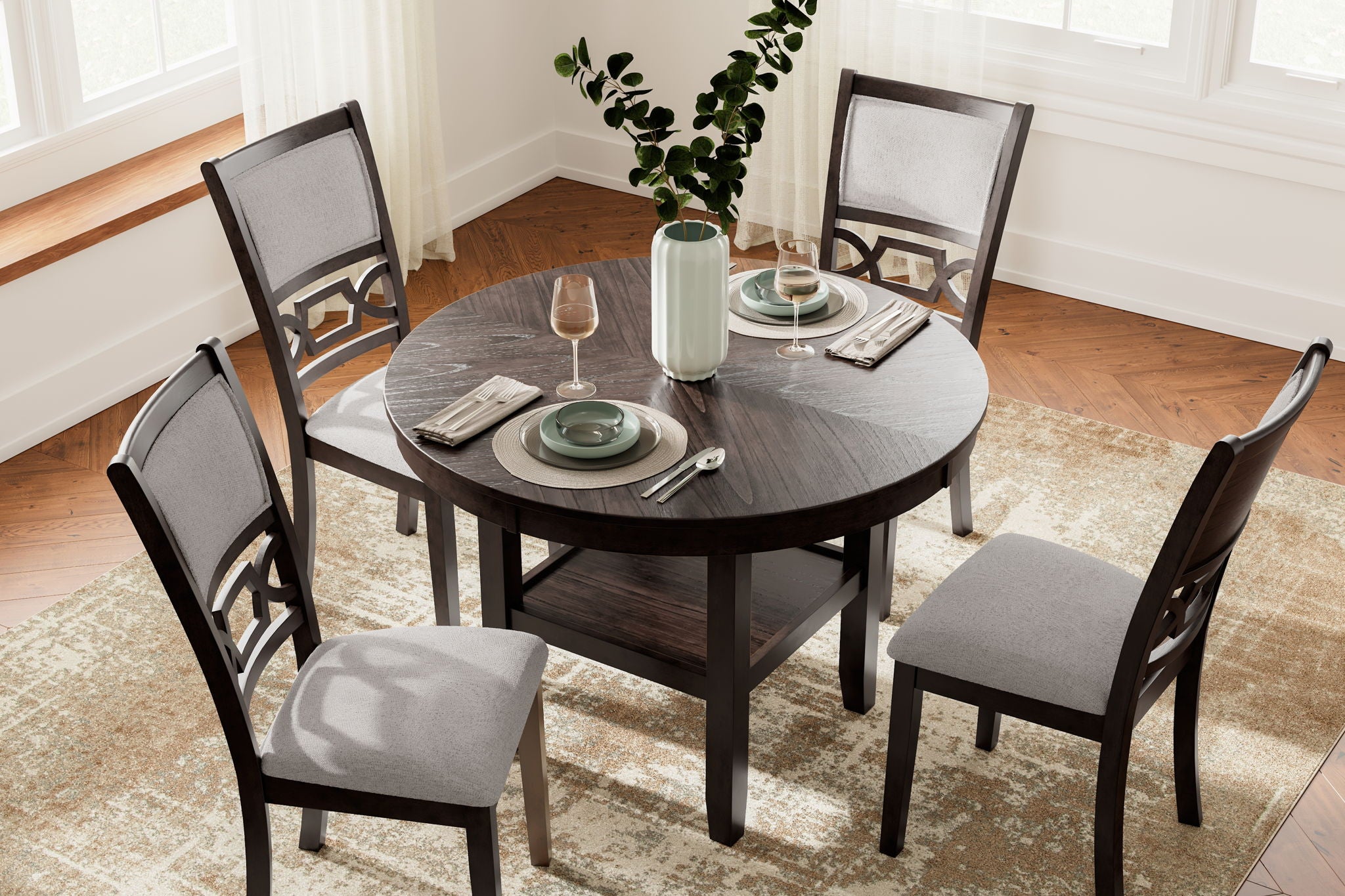Langwest - Dining Room Table Set (Set of 5) - Brown, alternate view 2 with polyester fabric