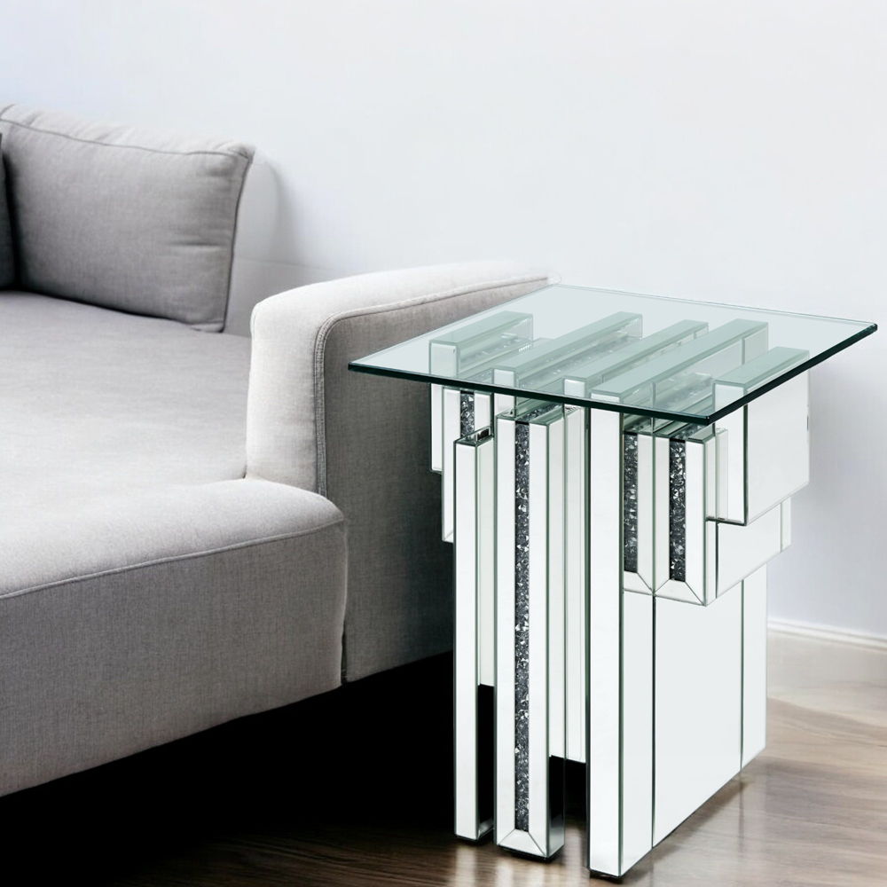 Noralie - 20" End Table With Faux Diamonds - Mirrored, alternate view 2 with wood construction
