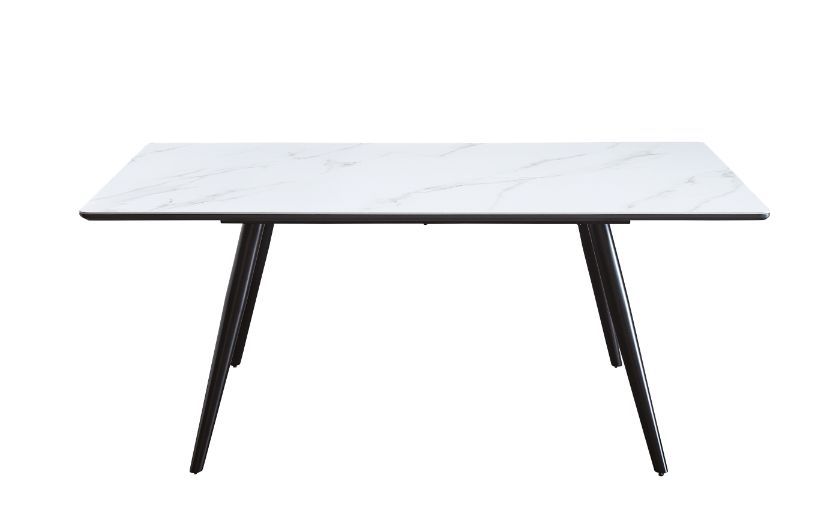 Caspian - Dining Table - White Printed Faux Marble Top & Black, alternate view 2 with wood construction