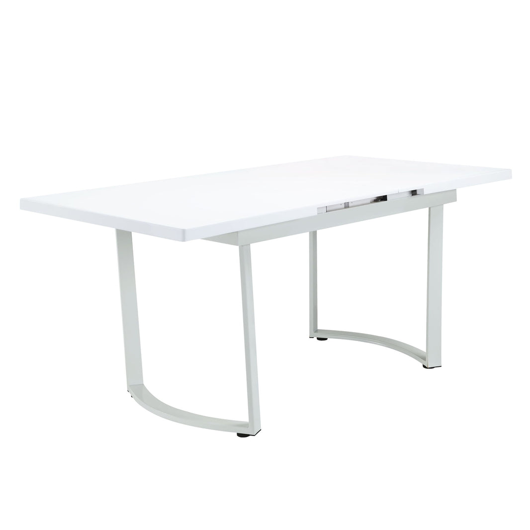 Palton - Dining Table - High Gloss White, product view with metal