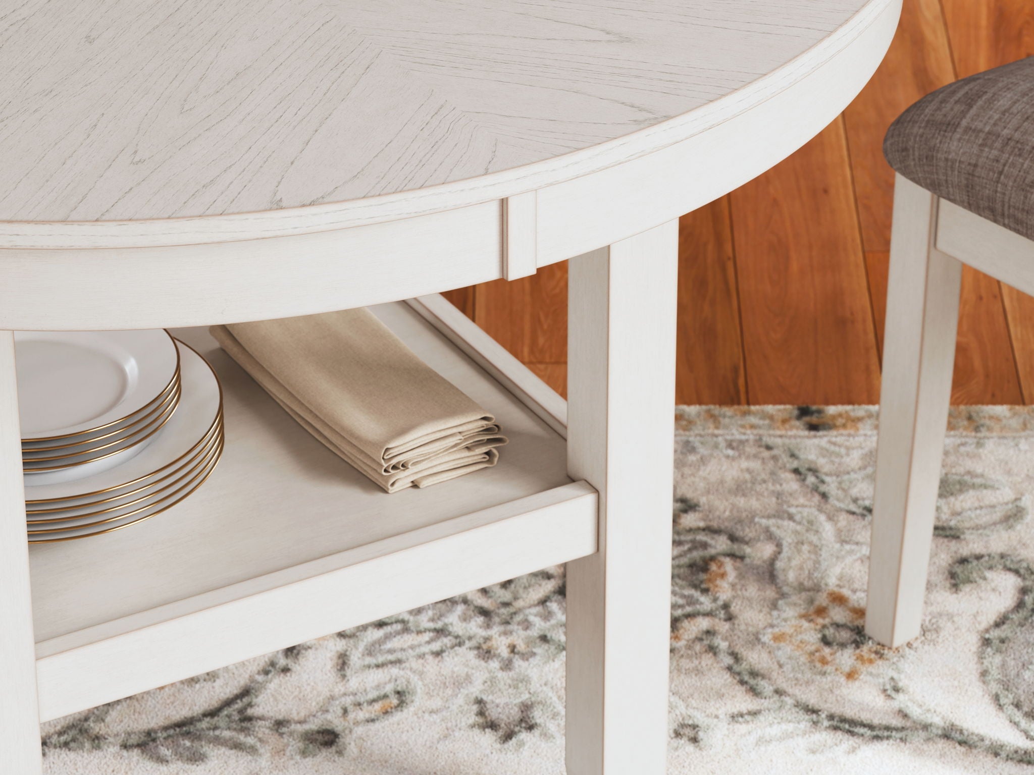 Erinberg - Dining Room Table Set (Set of 5) - Antique White, alternate view 5 with polyester fabric