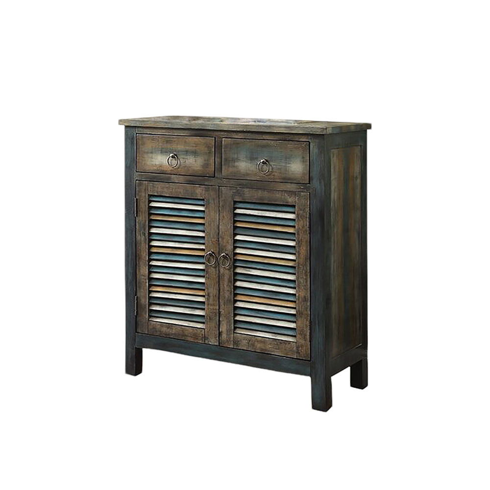 Glancio - Console Cabinet - Antique Oak & Teal, alternate view 2 with wood construction