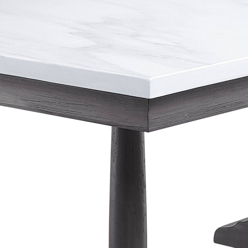 Yabeina - Dining Table - Marble Top Top & Gray Oak, alternate view 2 with wood construction