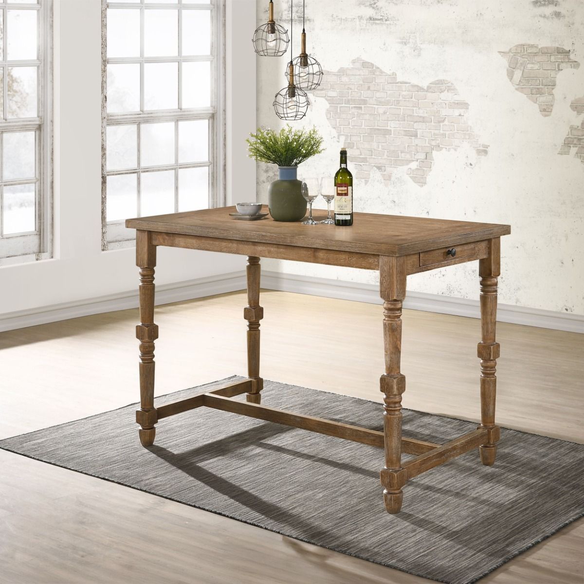 Farsiris - Counter Height Table - Weathered Oak, alternate view 5 with wood construction