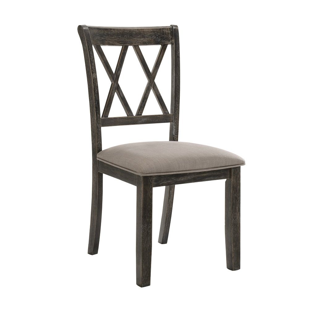 Claudia II - Side Chair (Set of 2) - Beige Fabric & Weathered Gray, alternate view 2 with linen fabric