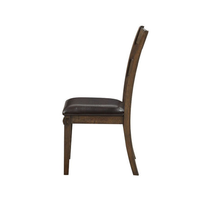 Nabirye - Side Chair (Set of 2) - Esspresso Synthetic Leather & Dark Oak, alternate view 3 with wood construction