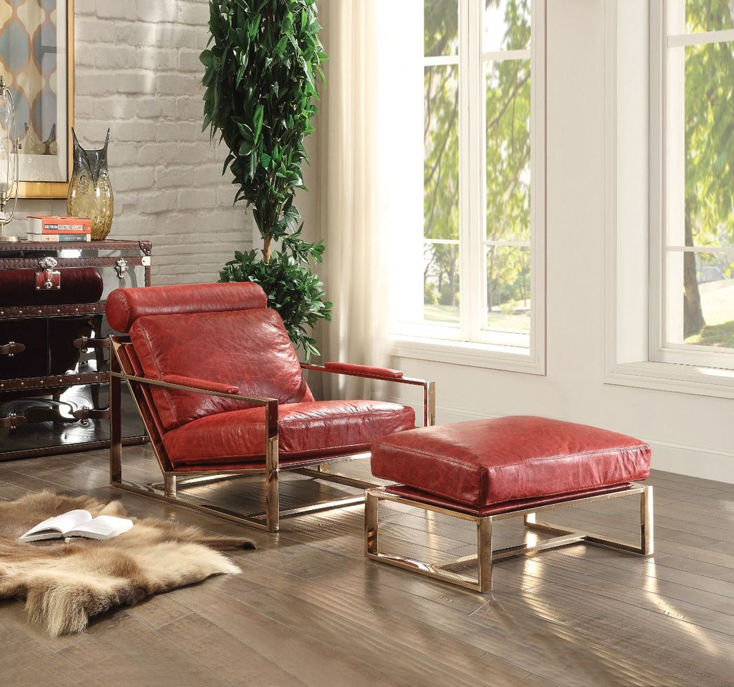 Quinto - Accent Chair - Antique Red Top Grain Leather & Stainless Steel, alternate view 2 with wood construction