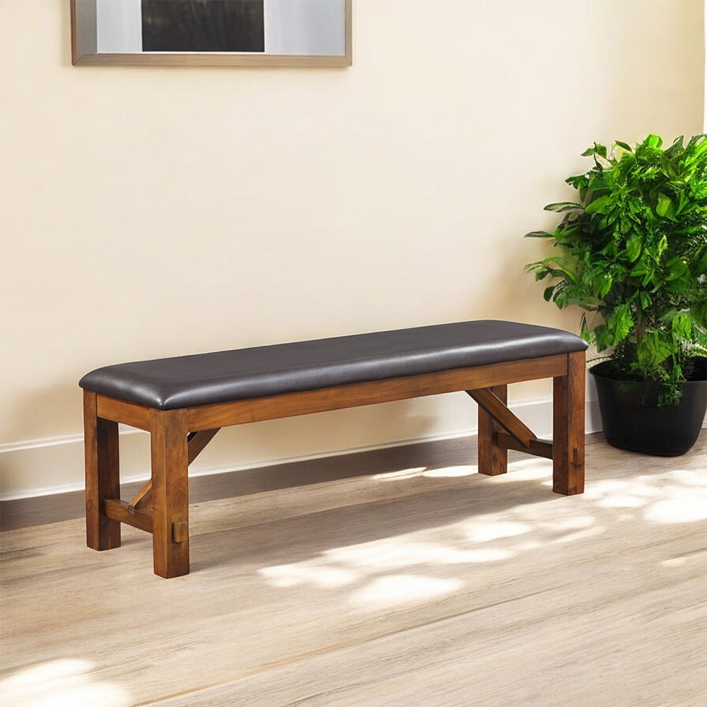 Apollo - Bench - Espresso Synthetic Leather & Walnut, alternate view 2 with wood construction