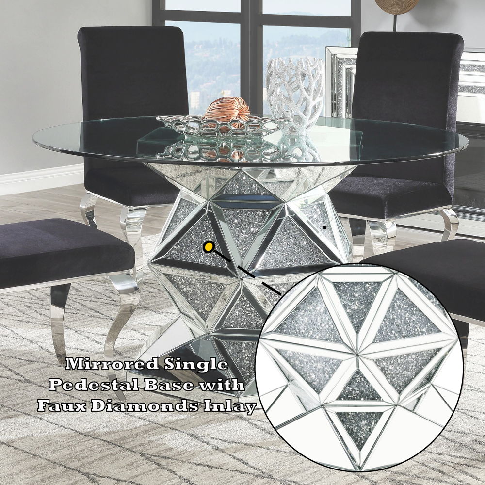 Noralie - 52" Round Dining Table - Mirrored & Faux Diamonds, alternate view 3 with wood construction