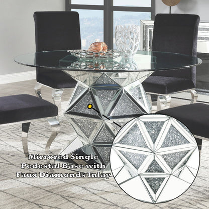 Noralie - 52" Round Dining Table - Mirrored & Faux Diamonds, alternate view 3 with wood construction