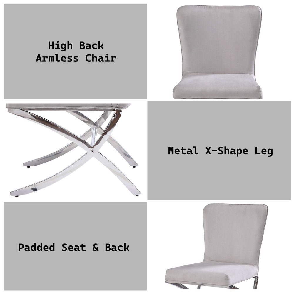 Daire - Side Chair (Set of 2) - Light Gray Velvet & Chrome, alternate view 4 with metal