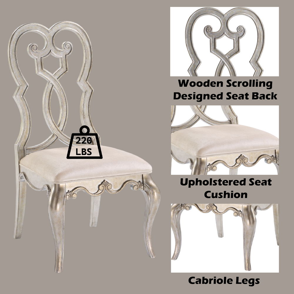 Esteban - Side Chair (Set of 2) - Ivory Velvet & Antique Champagne, alternate view 2 with wood construction