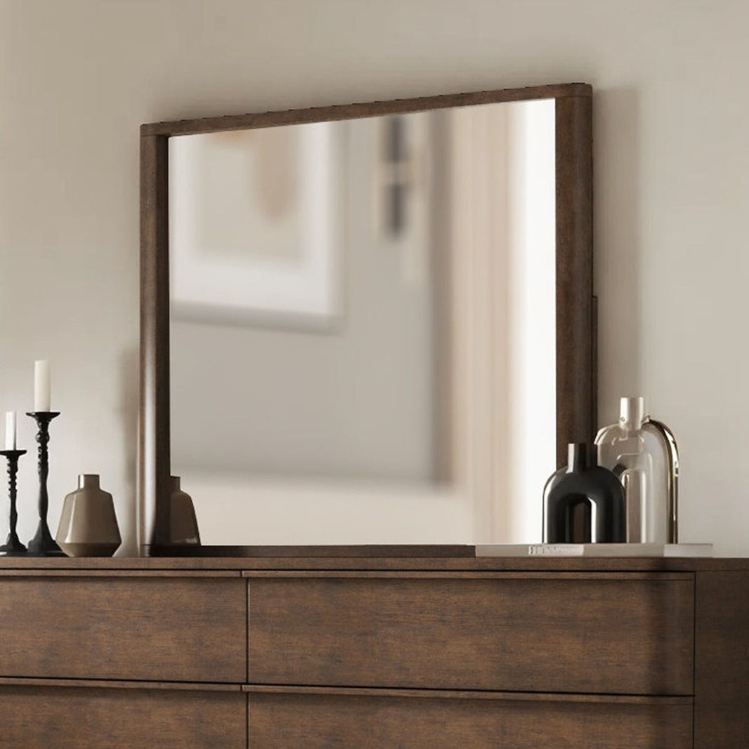 Zoey - Mirror - Brown Oak, alternate view 2 with linen fabric