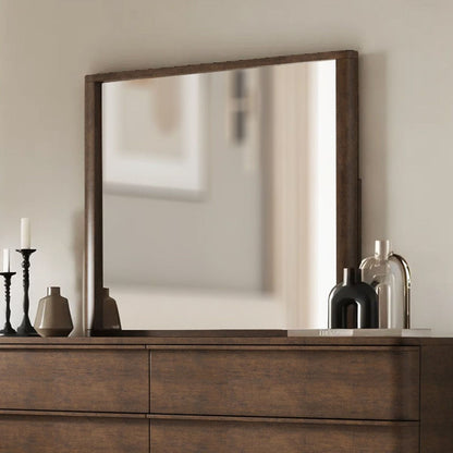 Zoey - Mirror - Brown Oak, alternate view 2 with linen fabric