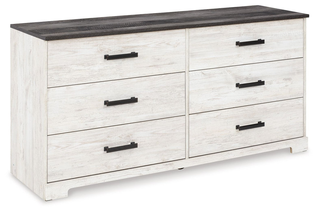 Shawburn - Six Drawer Dresser - Pewter-tone pulls - White / Black / Gray, product view with engineered wood