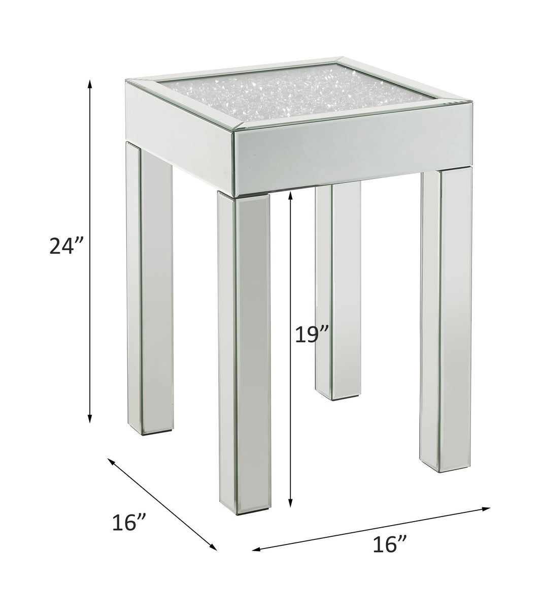Noralie - 16" Square End Table With Glass Top - Mirrored & Faux Diamonds, alternate view 2 with wood construction