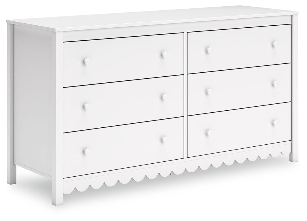 Hallityn - Six Drawer Dresser - White, product view with engineered wood