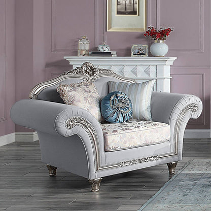 Pelumi - Chair With 3 Pillows - Light Gray Linen & Platinum, alternate view 3 with wood construction