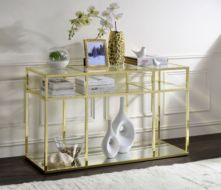 Uchenna - Sofa Table - Clear Glass & Gold, alternate view 2 with metal