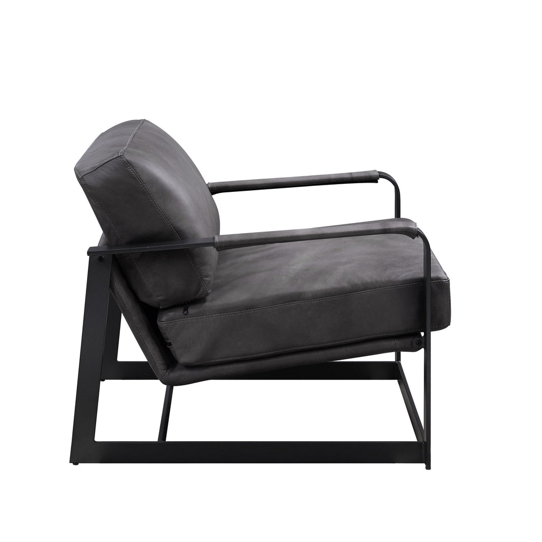 Locnos - Accent Chair - Gray Top Grain Leather & Black, alternate view 2 with cotton fabric