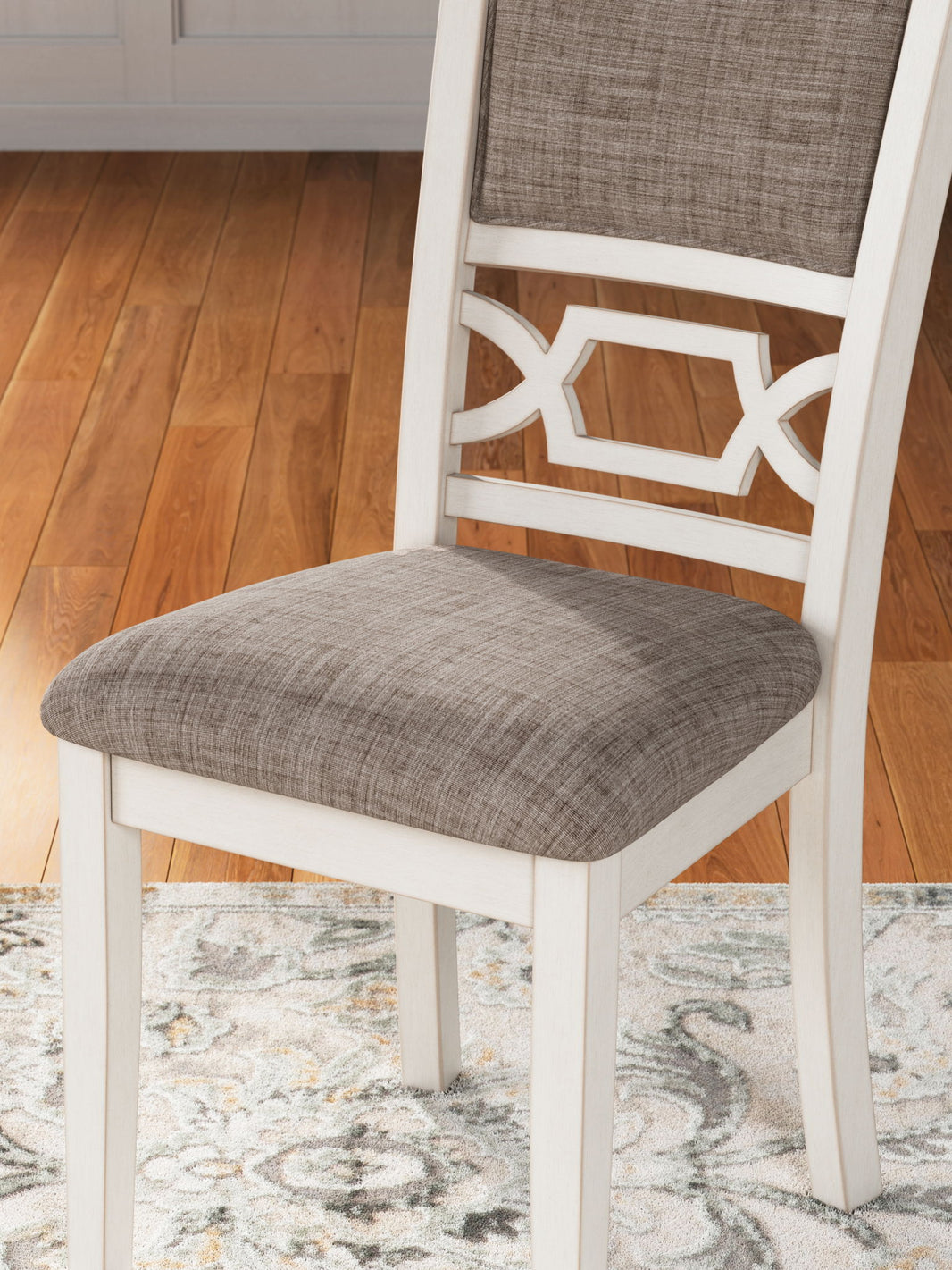 Erinberg - Dining Room Table Set (Set of 6) - Antique White, alternate view 2 with polyester fabric