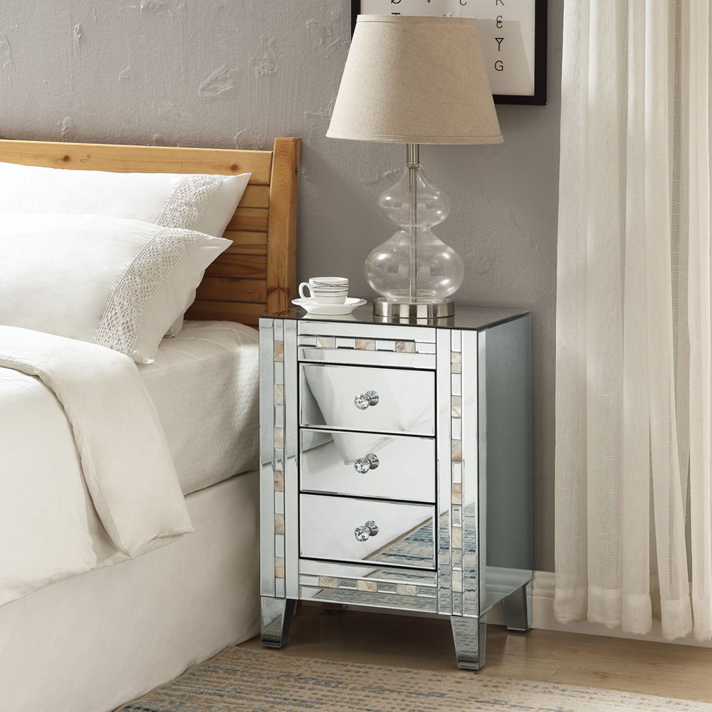 Nasa - Accent Table - Mirrored & Mother Pearl, product view with glass