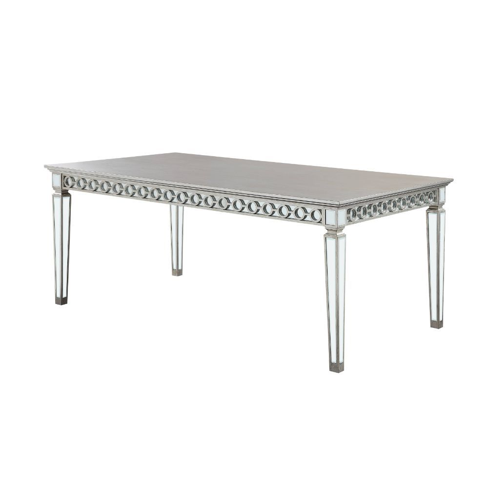 Varian - Dining Table - Mirrored & Antique Platinum, product view with wood construction