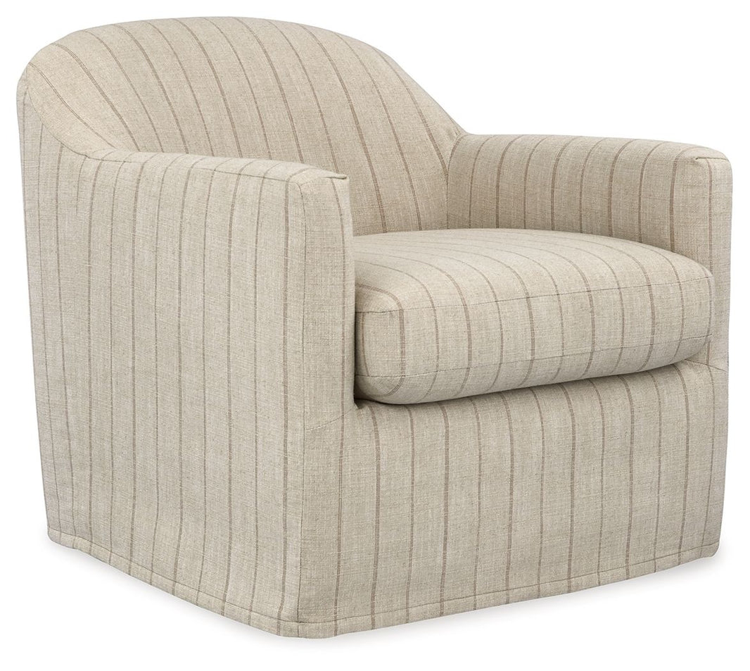 Valwick - Swivel Accent Chair - Cream / Brown, product view with polyester fabric