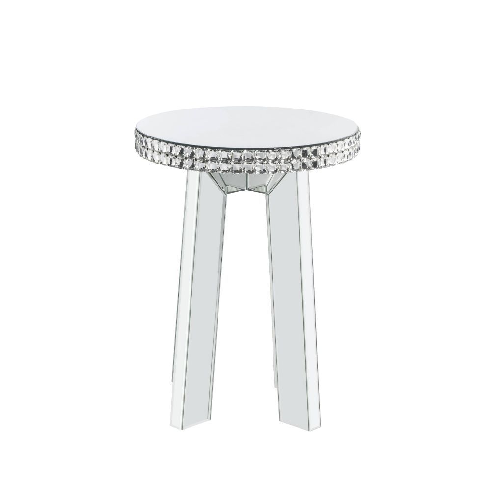 Lotus - End Table - Mirrored & Faux Ice Cube Crystals, alternate view 2 with wood construction