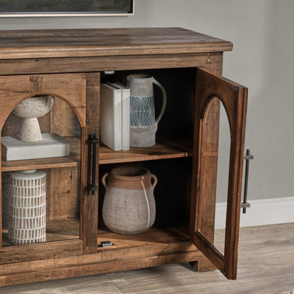 Zion - Wood 4 Door Cabinet - Natural, alternate view 3 with glass