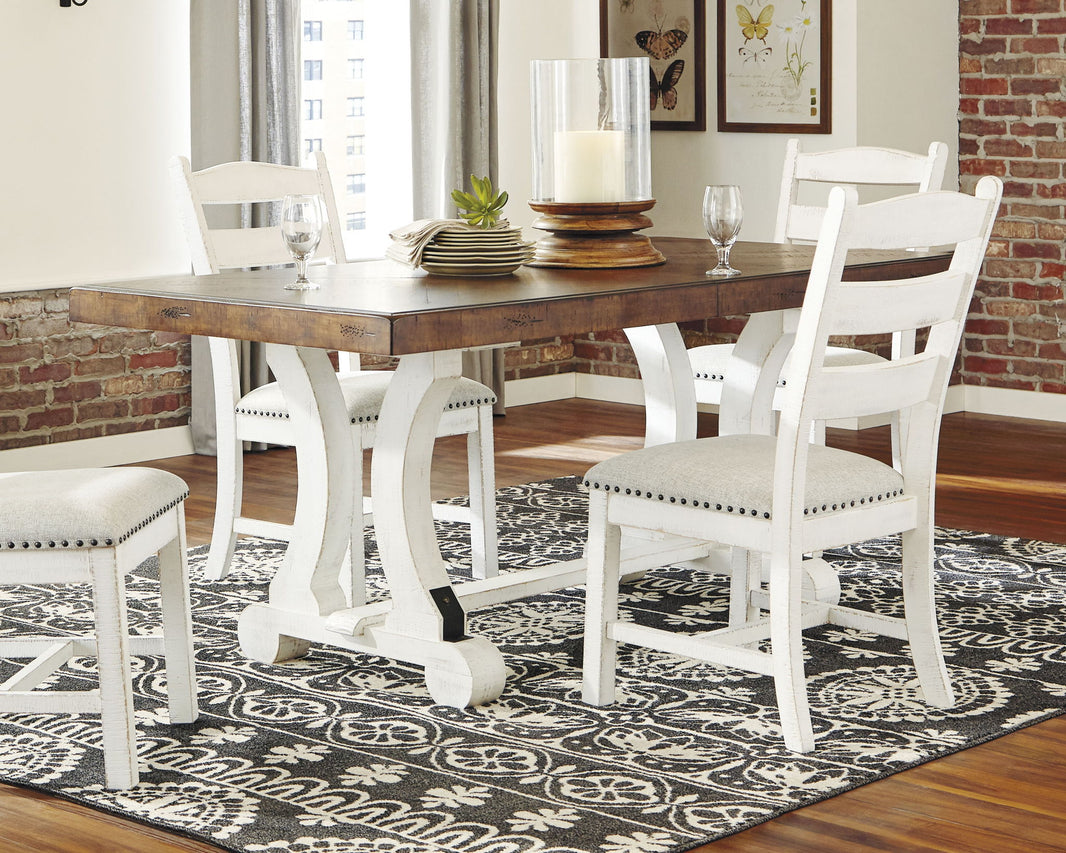 Valebeck - Rectangular Dining Room Table - White / Brown, alternate view 3 with engineered wood