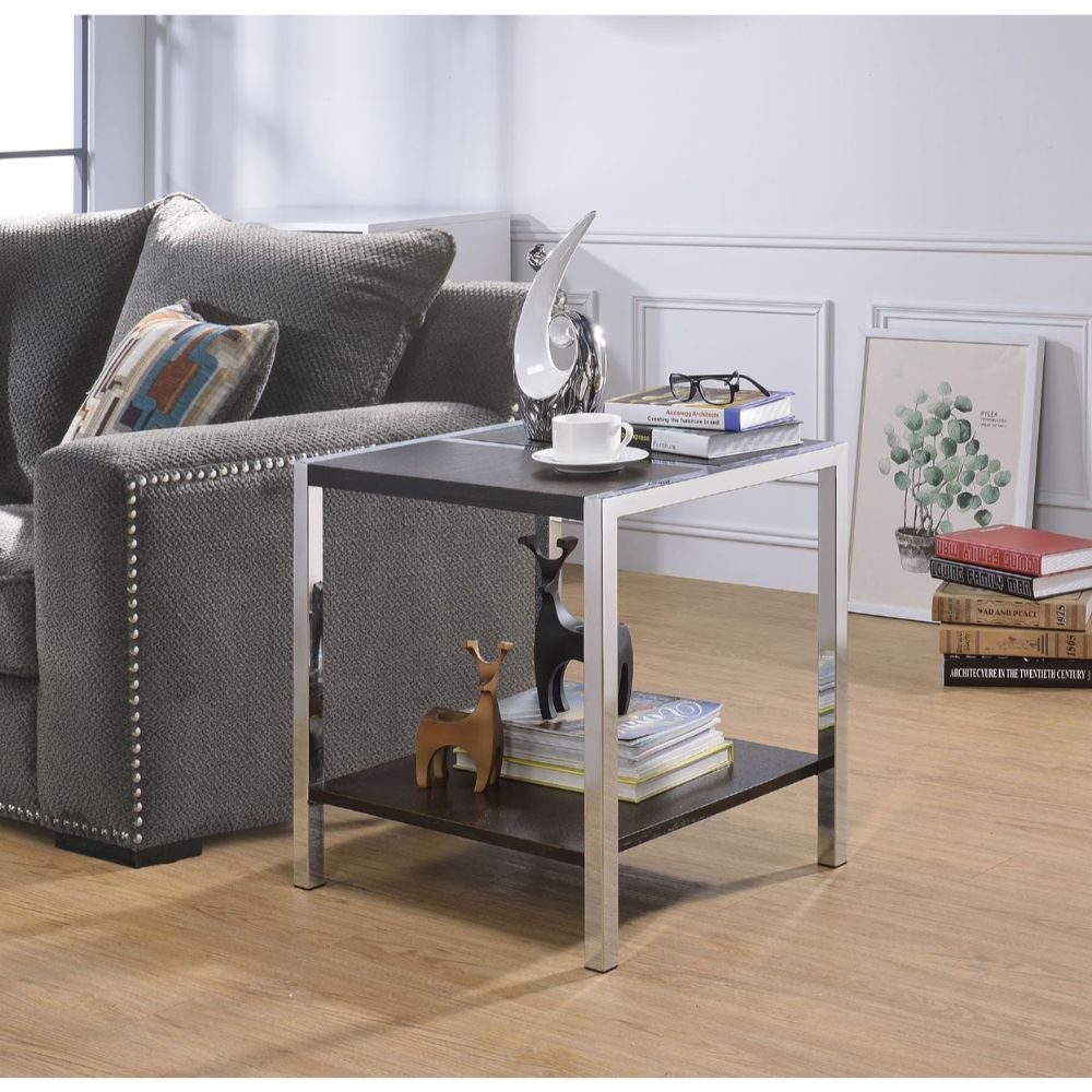 Jethro - End Table - Espresso & Chrome, alternate view 2 with wood construction