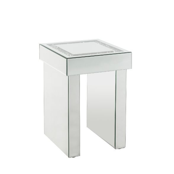 Noralie - 16" End Table With Faux Diamonds - Mirrored, alternate view 2 with wood construction