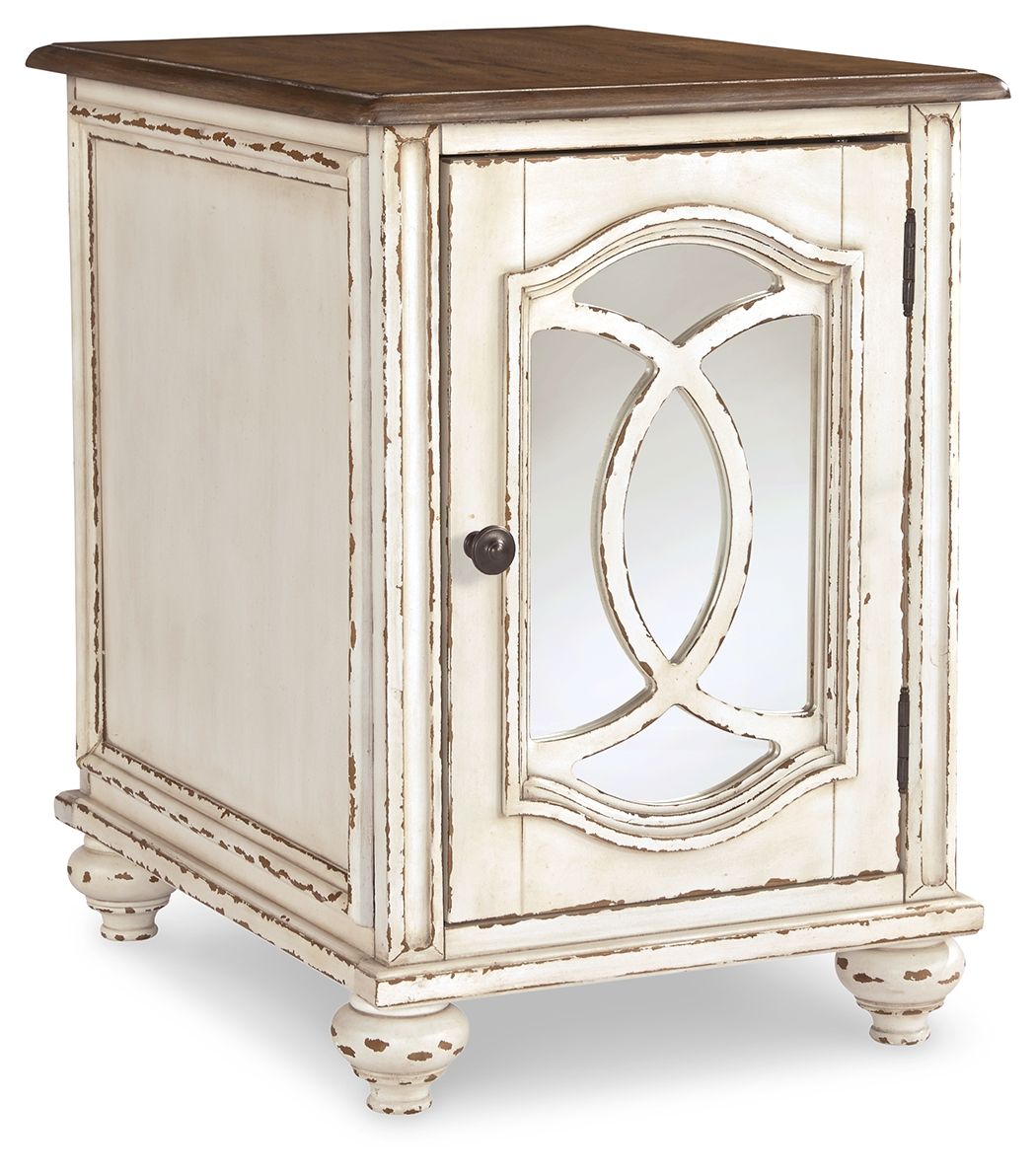 Realyn - Chair Side End Table - Insert Mirror - White / Brown, product view with engineered wood