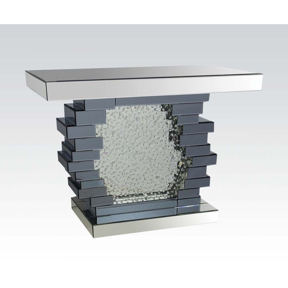 Nysa - 47" X 14" Console Table - Mirrored & Faux Crystals, product view with wood construction