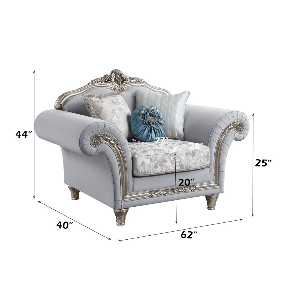 Pelumi - Chair With 3 Pillows - Light Gray Linen & Platinum, alternate view 4 with wood construction