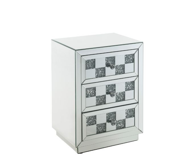 Noralie - 18" X 14" Accent Table With Faux Diamonds - Mirrored, product view with glass