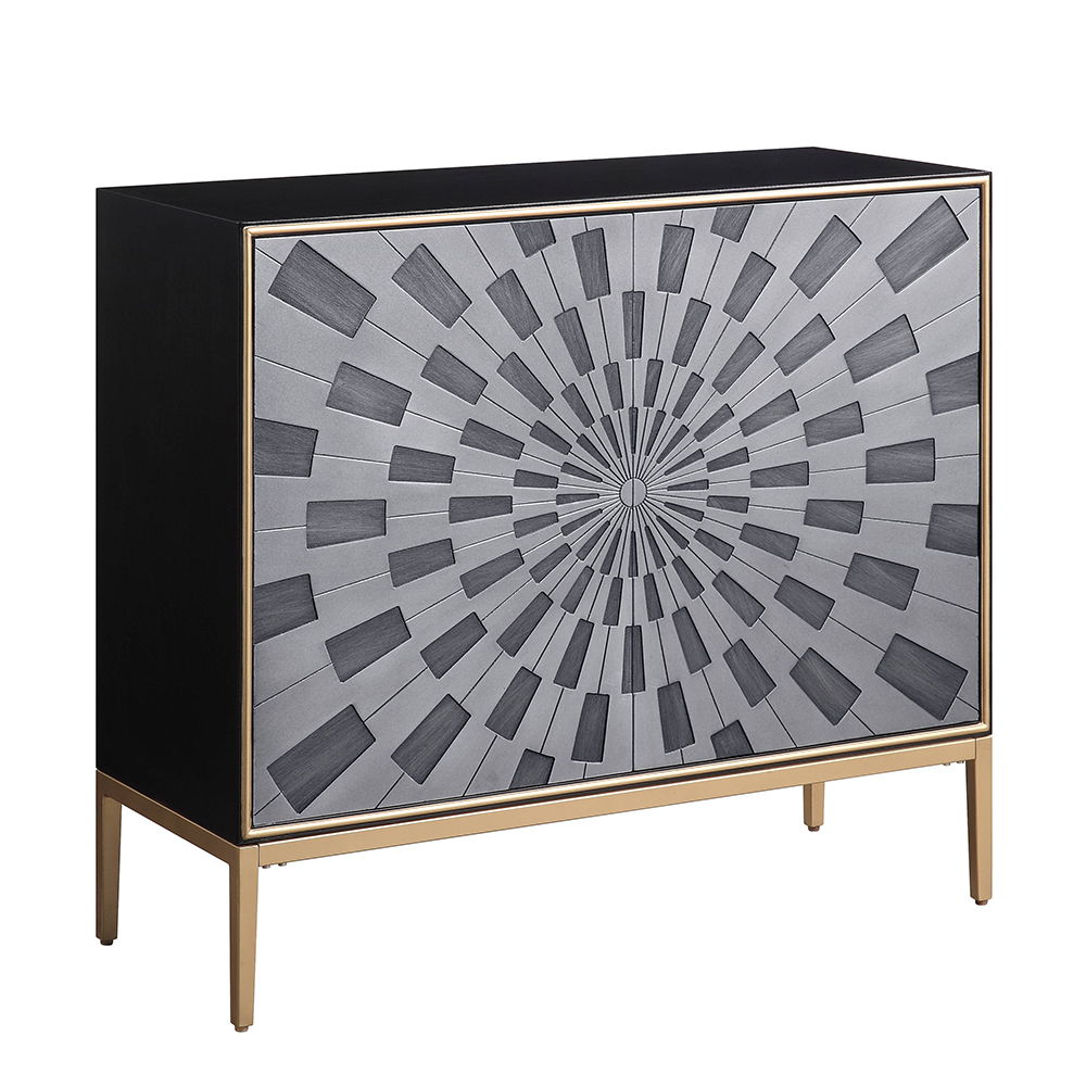 Quilla - Console Cabinet - Black, Gray & Brass, alternate view 2 with wood construction