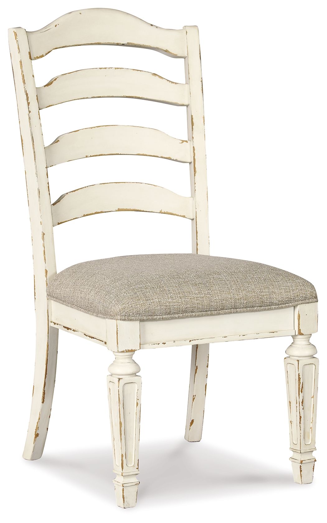 Realyn - Dining UPH Side Chair (Set of 2) - Ladderback - Chipped White, alternate view 4 with polyester fabric