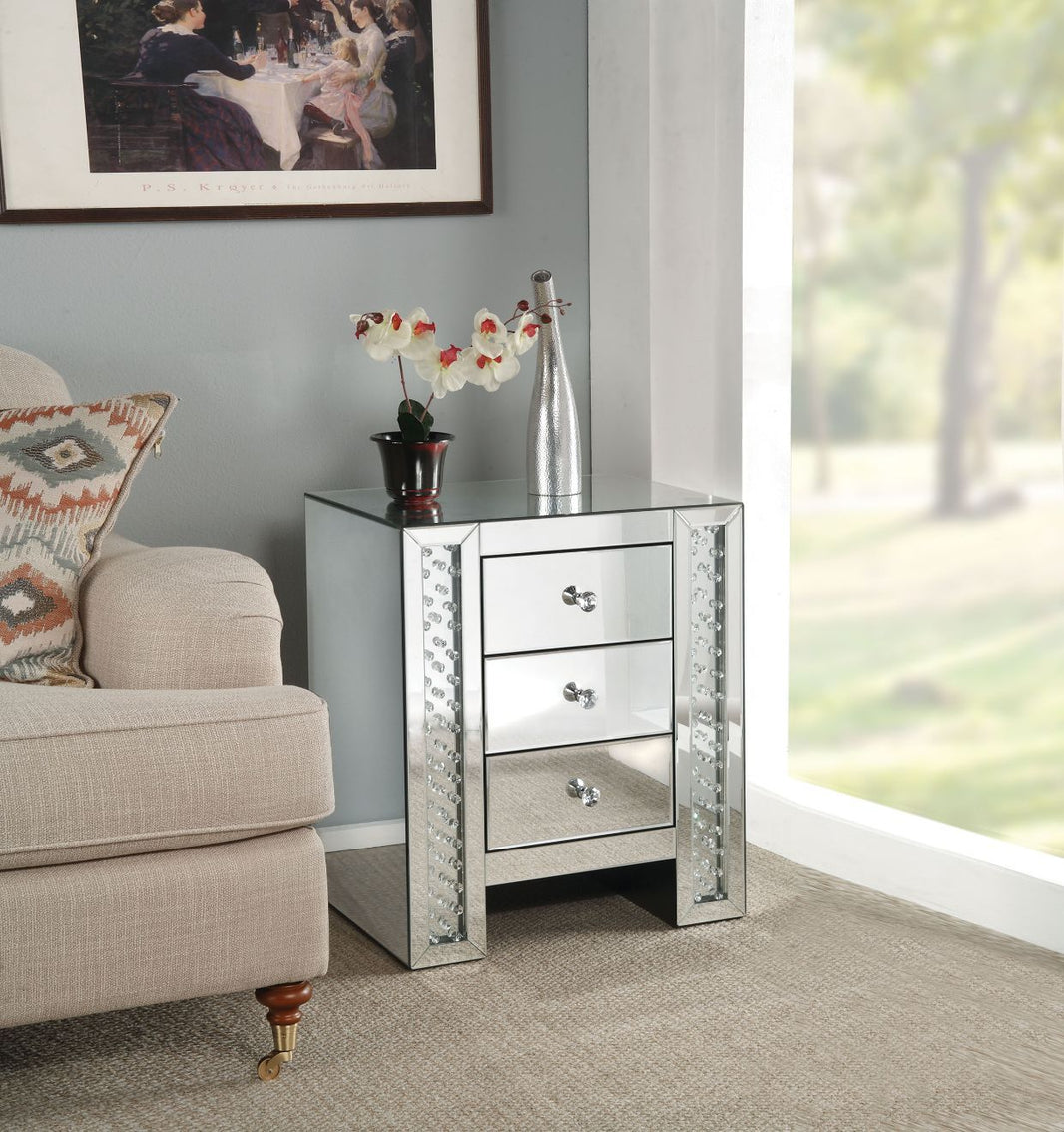 Nysa - Accent Table - Mirrored & Faux Crystals, product view with wood construction