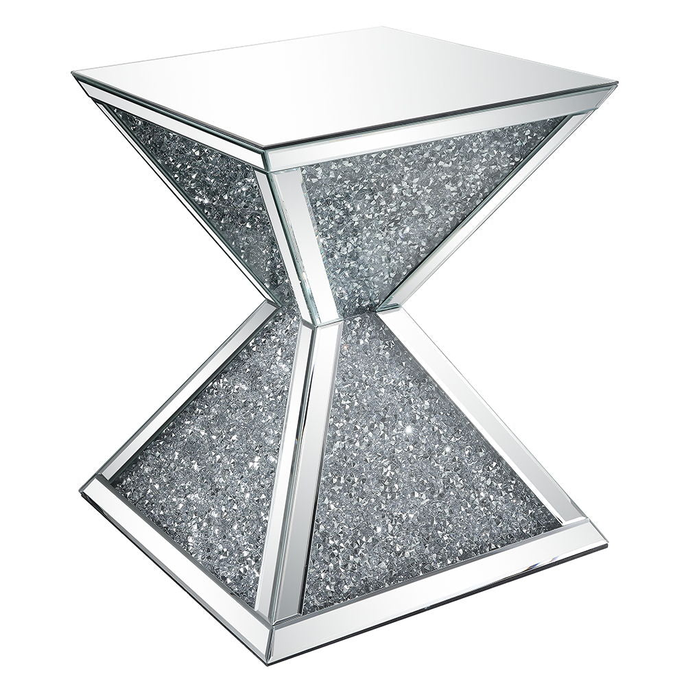 Noralie - End Table With Faux Diamonds - Mirrored, product view with wood construction