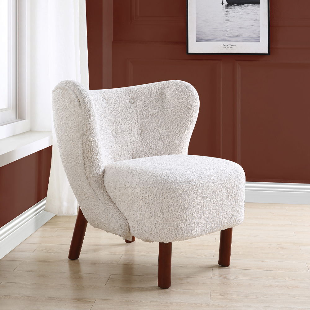 Zusud - Accent Chair - White Teddy Sherpa, product view with wood construction