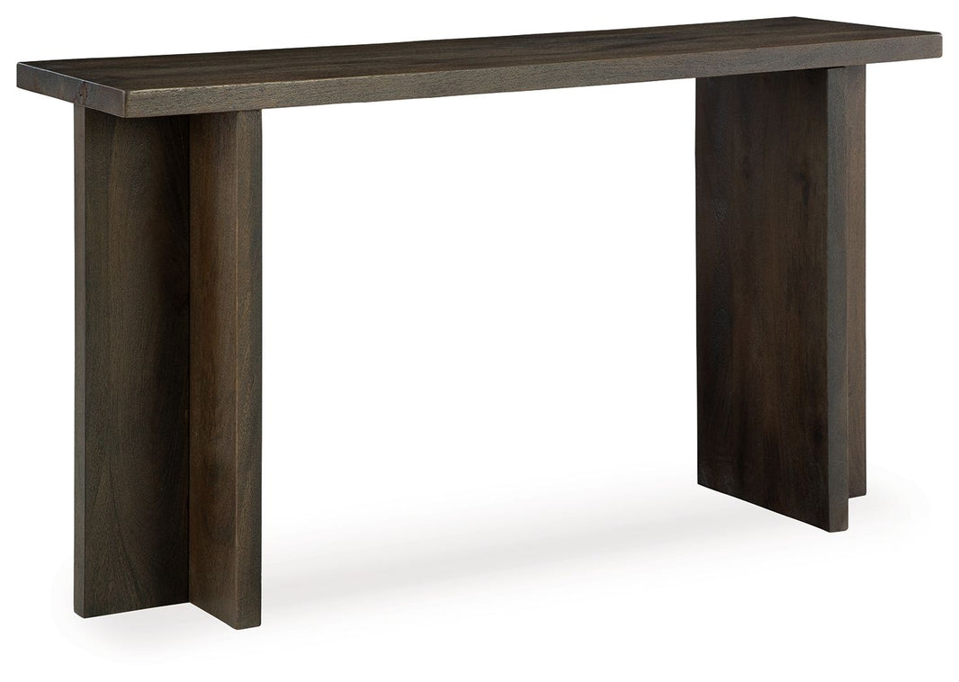 Jalenry - Console Sofa Table - Grayish Brown, product view with solid wood