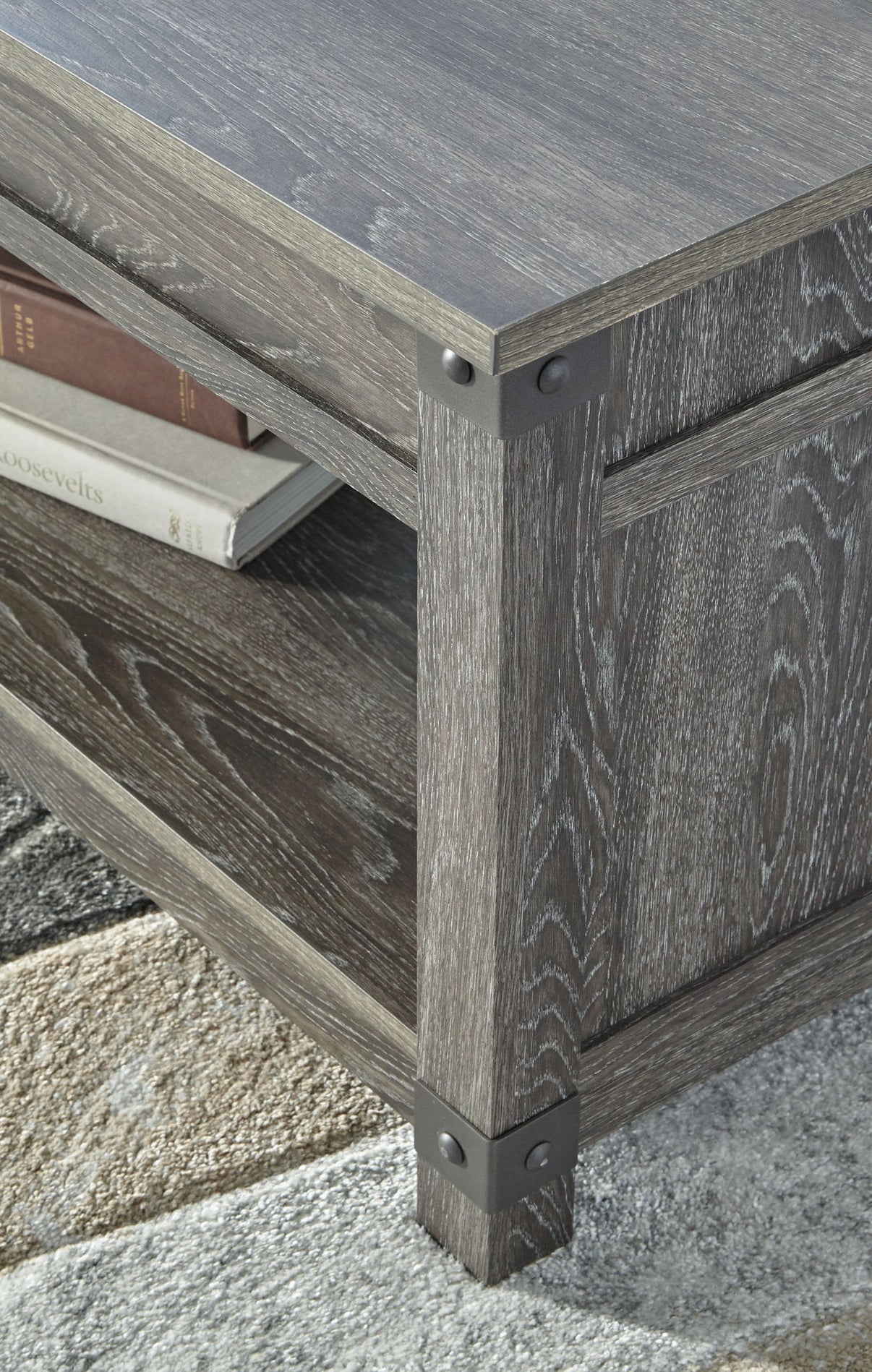 Freedan - Rect Lift Top Cocktail Table - Grayish Brown, alternate view 4 with engineered wood