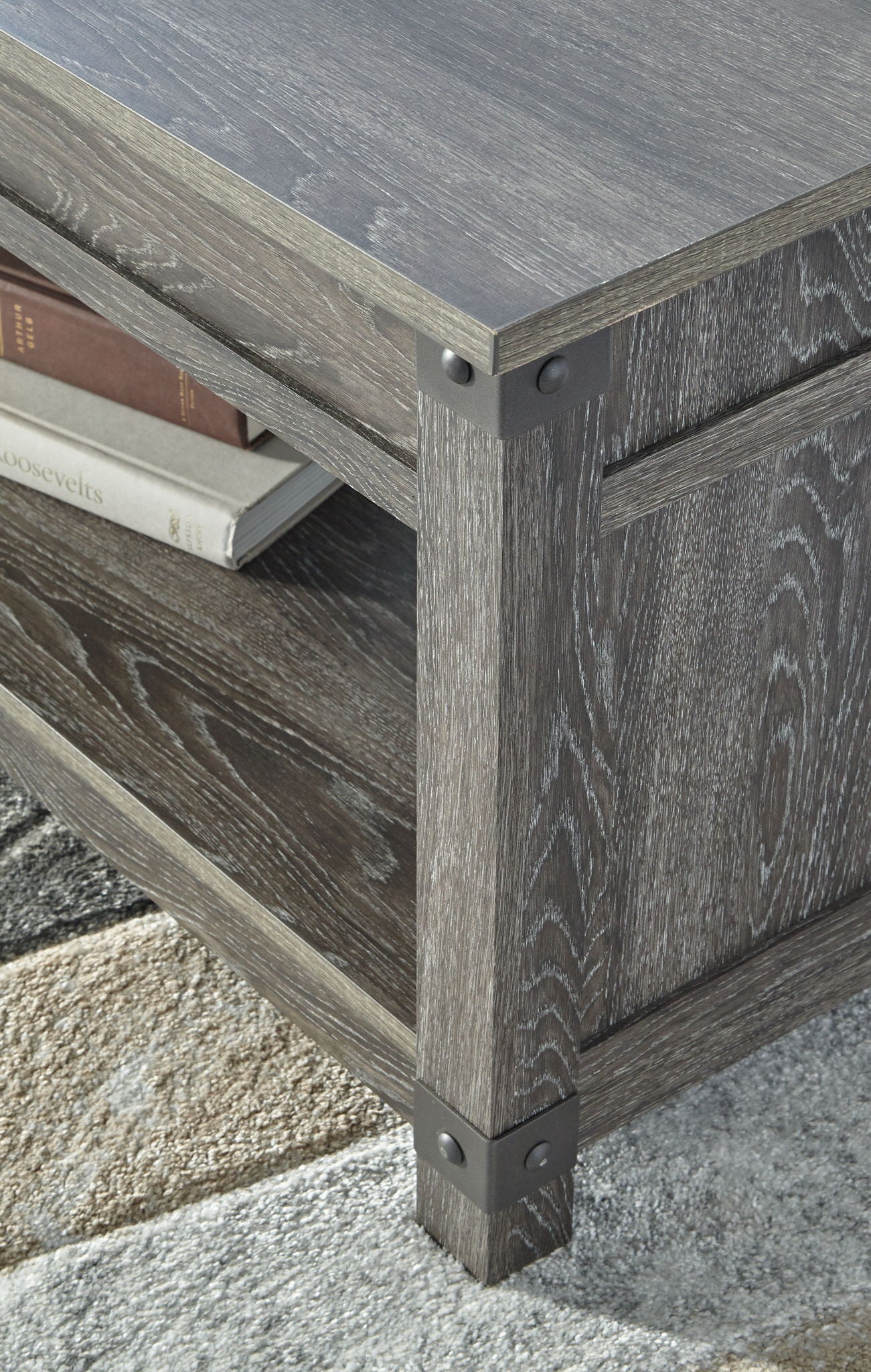 Freedan - Rect Lift Top Cocktail Table - Grayish Brown, alternate view 4 with engineered wood